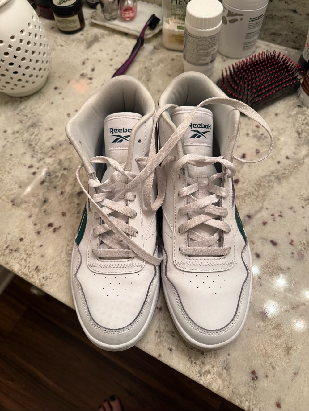 Reebok White Athletic High-Top Sneakers with Green Accents